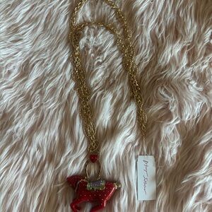 Betsey Johnson Red Horse Necklace with Gold Chain